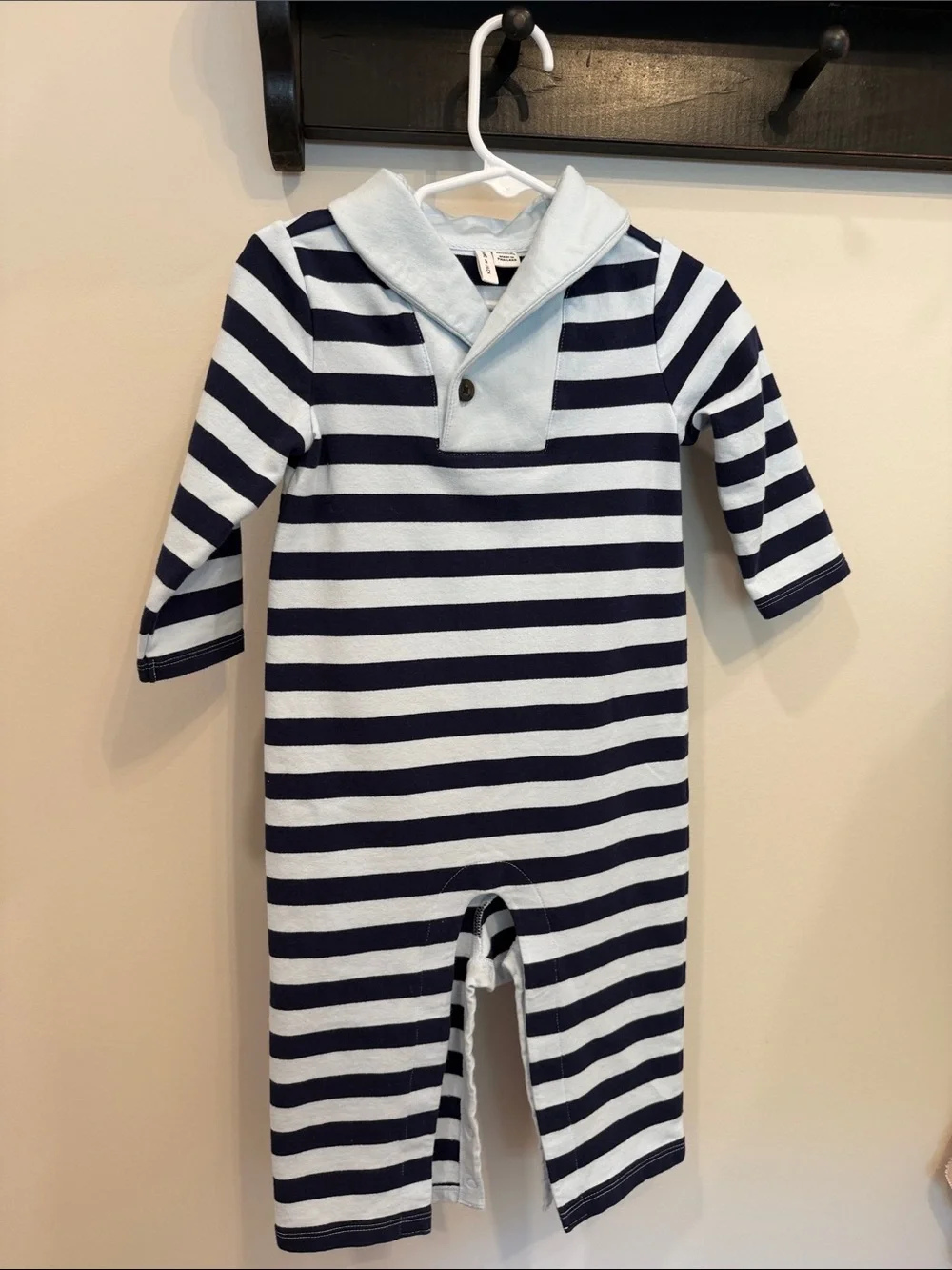 Janie and Jack Navy & Light Blue Striped Shawl-Collar One-Piece